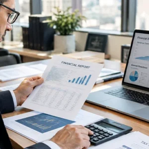 Dueño de negocio revisando reportes financieros