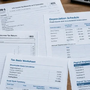 Formularios de impuestos de negocios sobre el escritorio