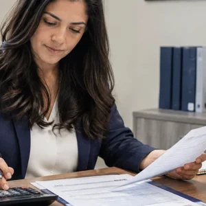 Profesional preparando una declaración de impuestos